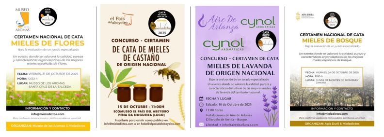 Celebración de las diferentes etapas de la cata para mieles de castaño, mieles de lavanda, mieles de bosque y mieles de flores.